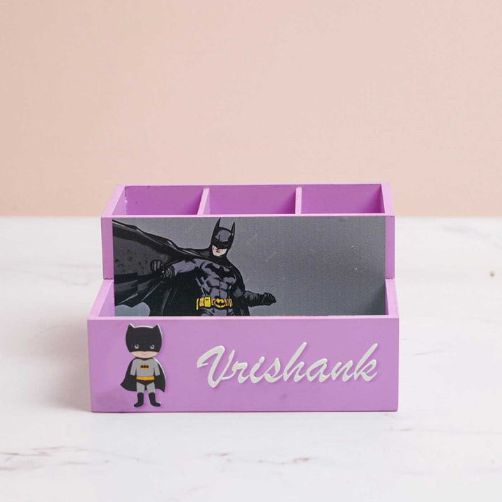 Personalized Batman Theme Mdf Wood Stationery Organizer For Kids