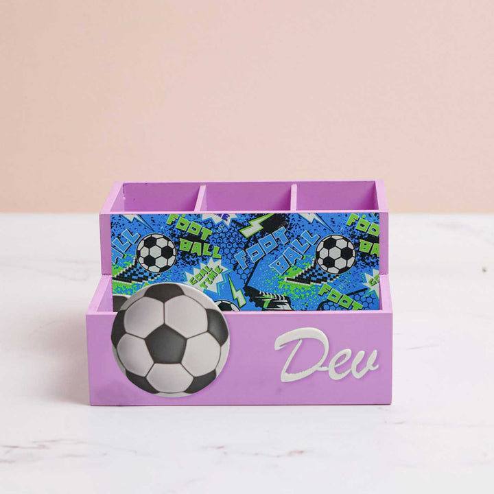 Personalized Football Theme Mdf Wood Stationery Organizer For Kids