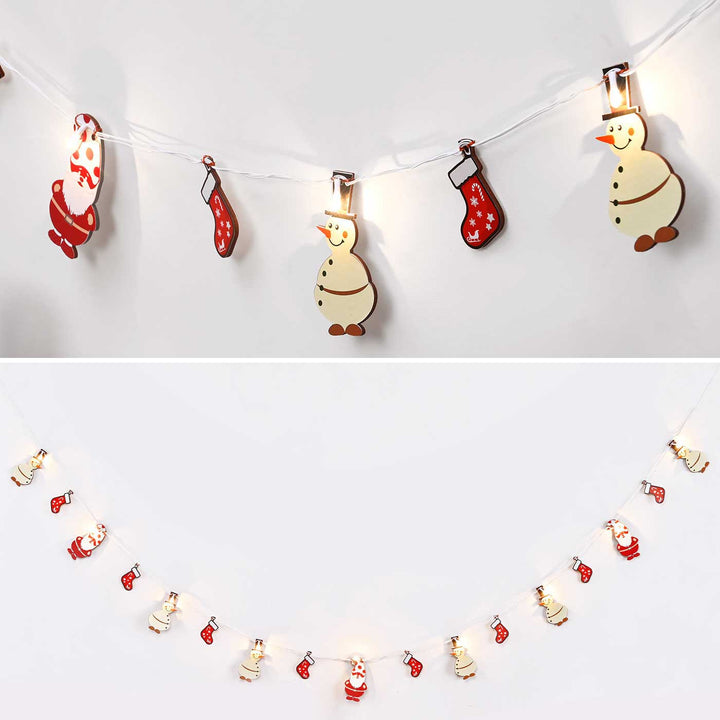 Decorative Pine Wood Snowman & Santa Fairy Light