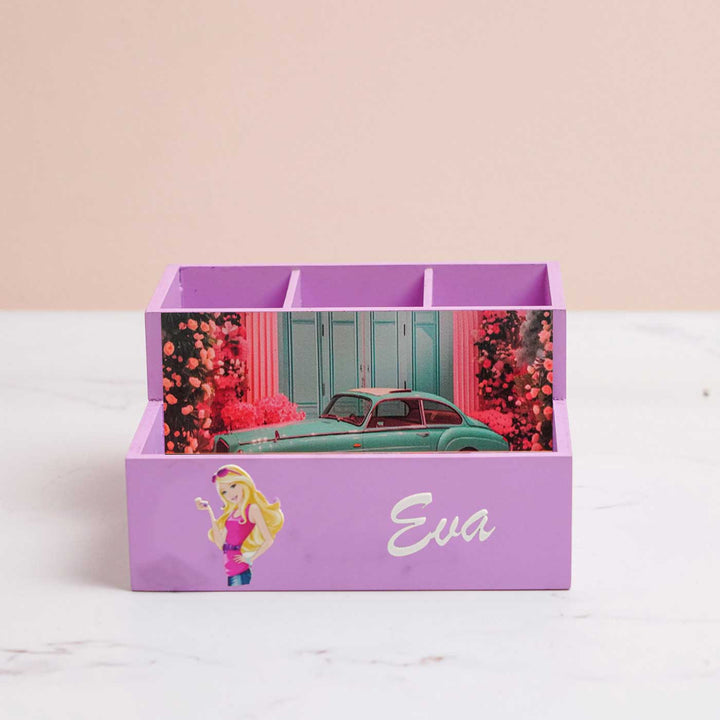 Personalized Barbie Theme Mdf Wood Stationery Organizer For Kids