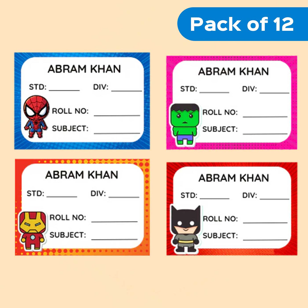 Personalized Superhero Waterproof Book Labels Stickers | Set of 12