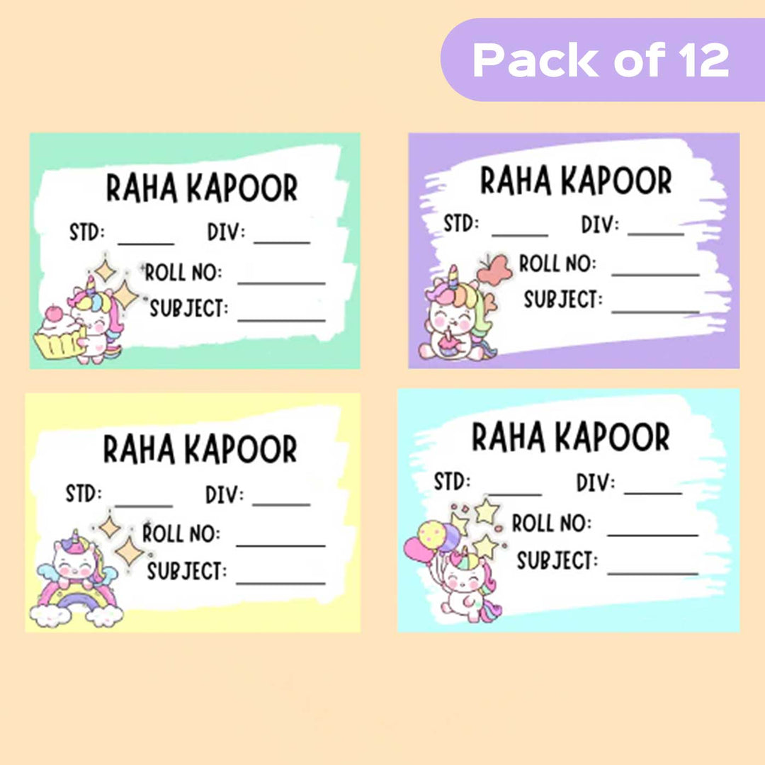 Personalized Unicorn Waterproof Book Labels Stickers | Set of 12