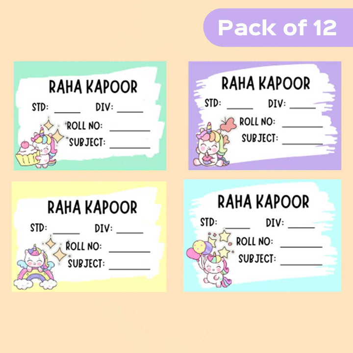 Personalized Unicorn Waterproof Book Labels Stickers | Set of 12