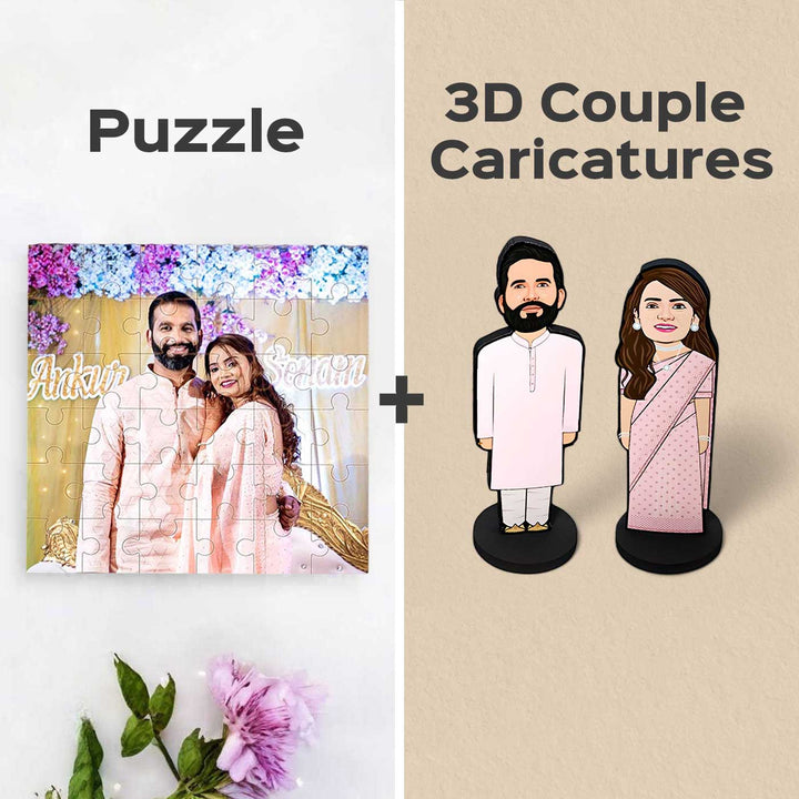 Photo Personalized Couples Acrylic Caricature Cutout With Puzzle