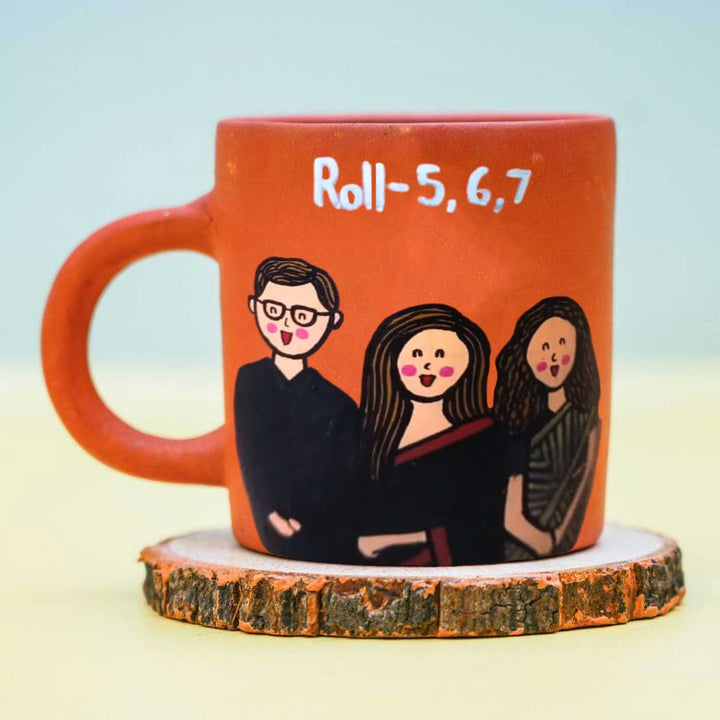 Handpainted Personalised Terracotta Mug with Caricatures