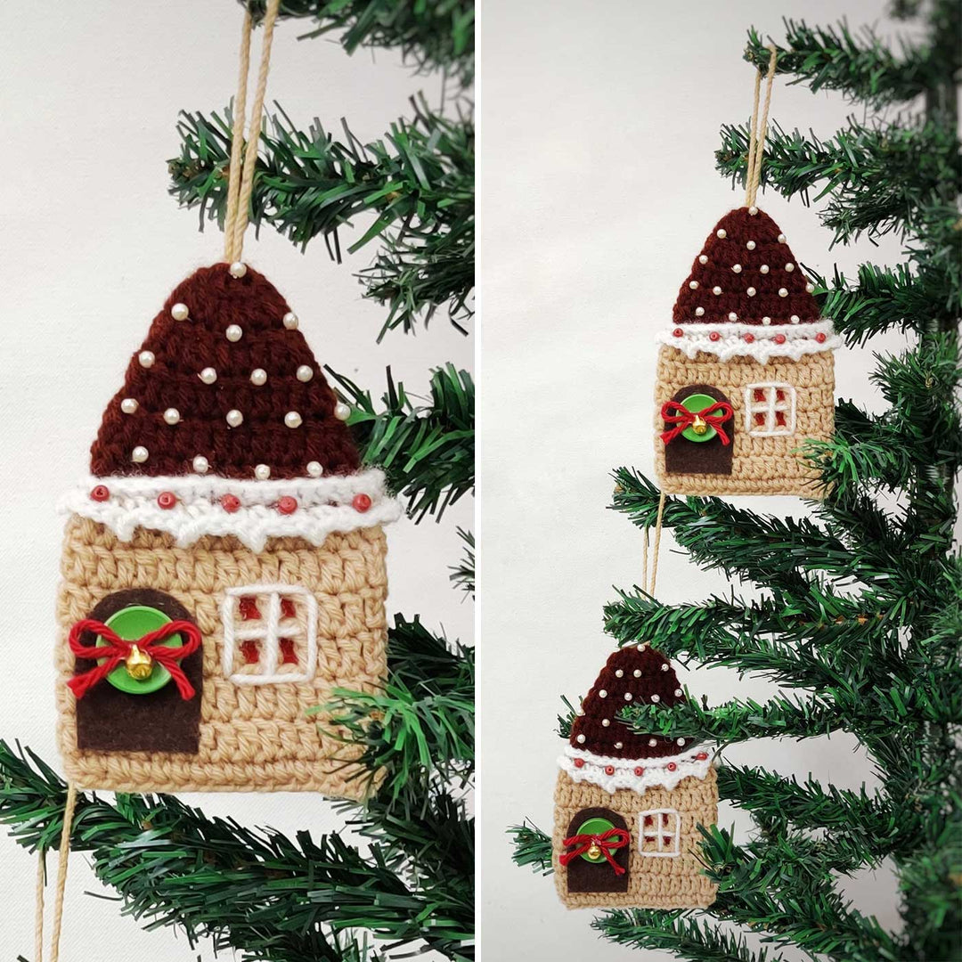 Handmade House Crochet Ornaments For Christmas Tree Decoration | Set Of 2