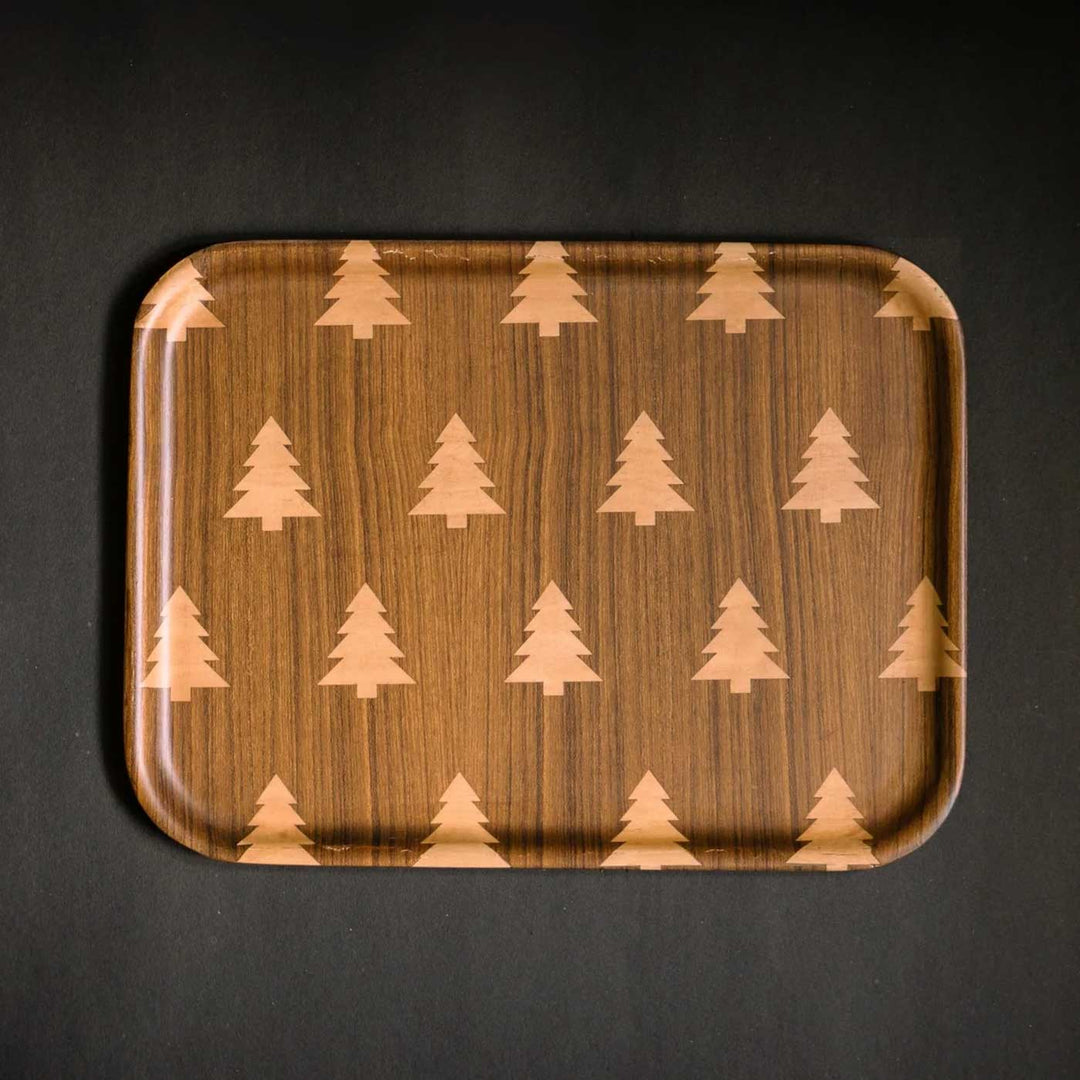 Handmade Cypress Xmas Tree Printed Wooden Tray For Christmas Table Decoration