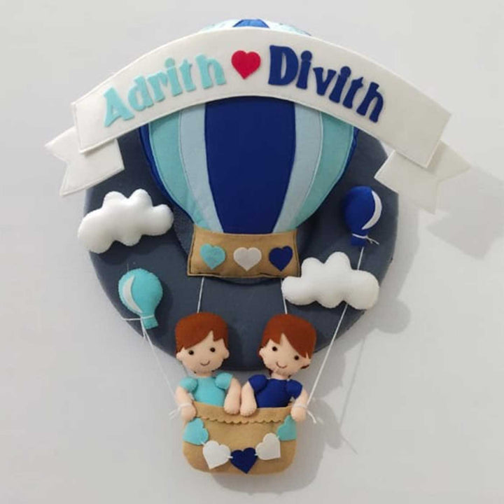 Handcrafted Personalized Hot Air Balloon Felt Nameplate For Siblings