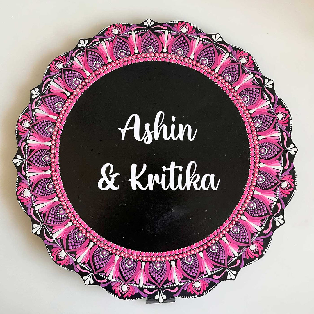 Personalized Handmade Circular Dot Art Mdf Wood Name Plate