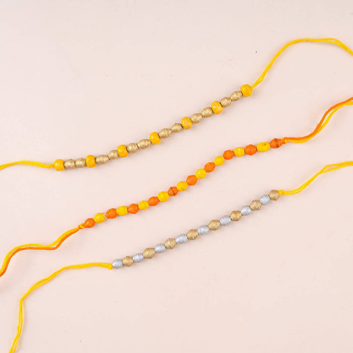 Handcrafted Paper Beads Rakhi Hamper With Rice & Roli | Set of 3