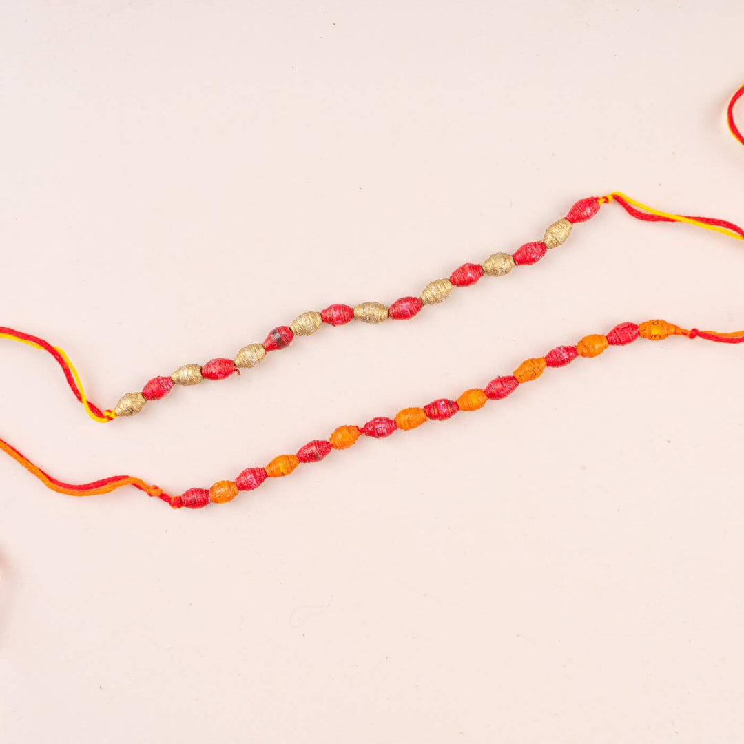 Handcrafted Paper Beads Rakhi Hamper With Rice & Roli | Set of 2