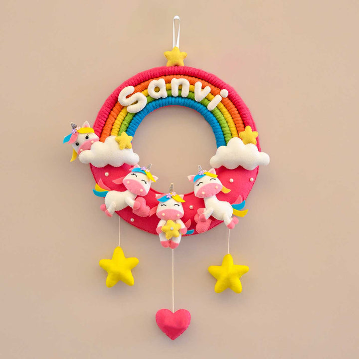 Personalized Rainbow & Unicorn Theme Round Felt Kid's Nameplate