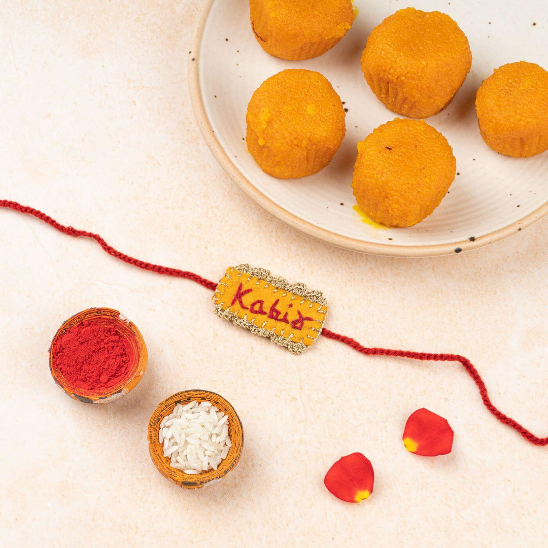 Hand-embroidered Personalized Rakhi With Roli Chawal