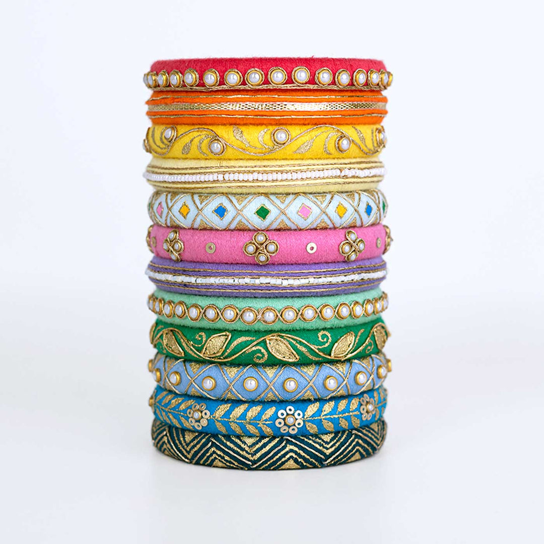 Multicolor Handcrafted Amodini Zardosi Bangles | Set of 12