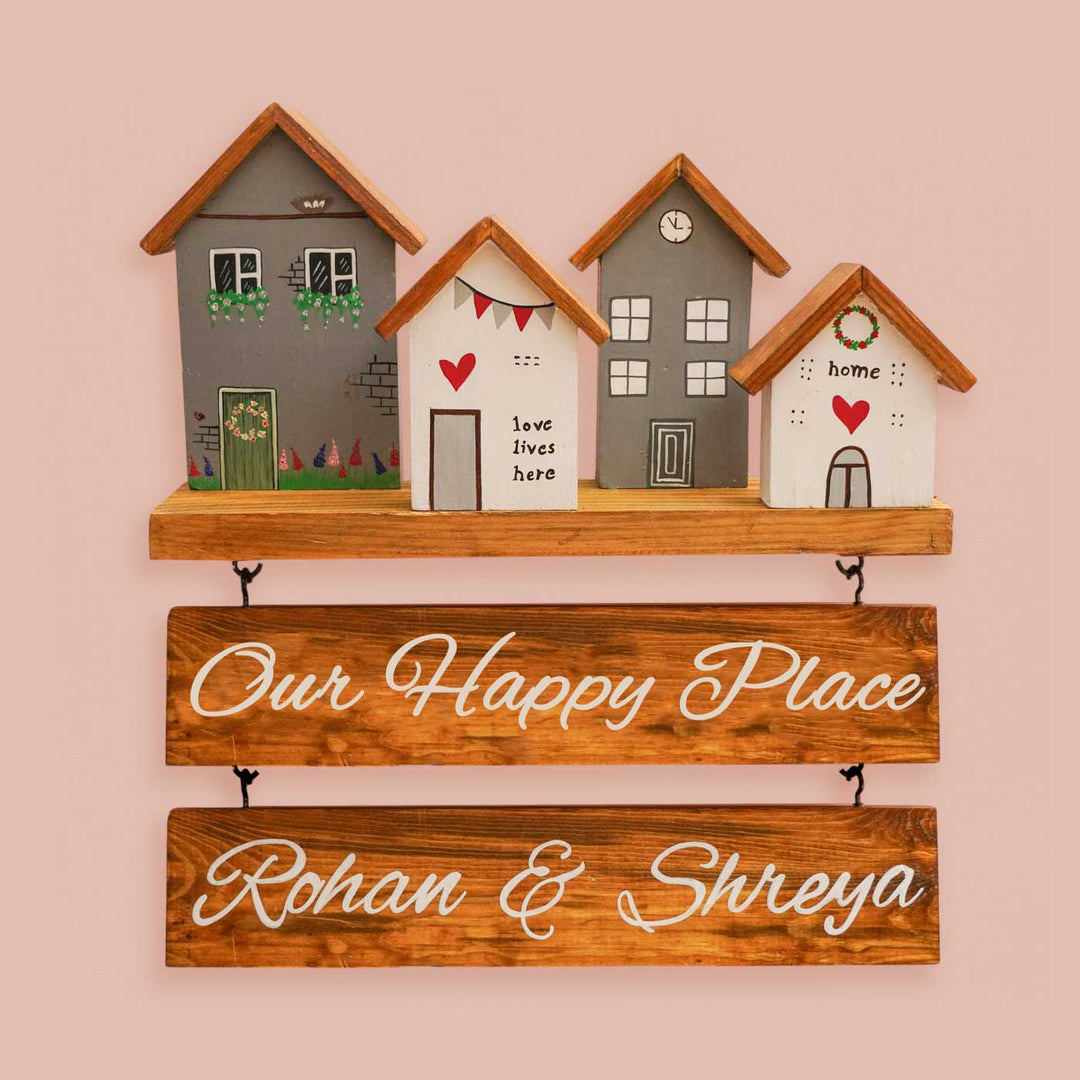 Personalized Grey & White Miniature House Wooden Name Plate