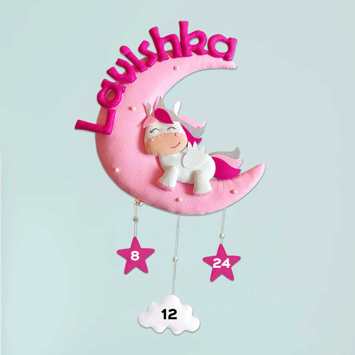 Hand-stitched Cute Unicorn Themed Moon Felt Nameplate