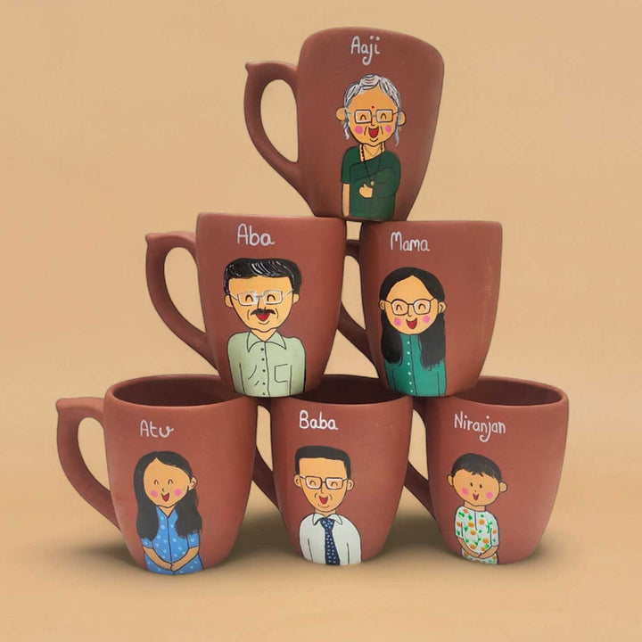 Handpainted Personalised 3D Terracotta Mug with Caricatures