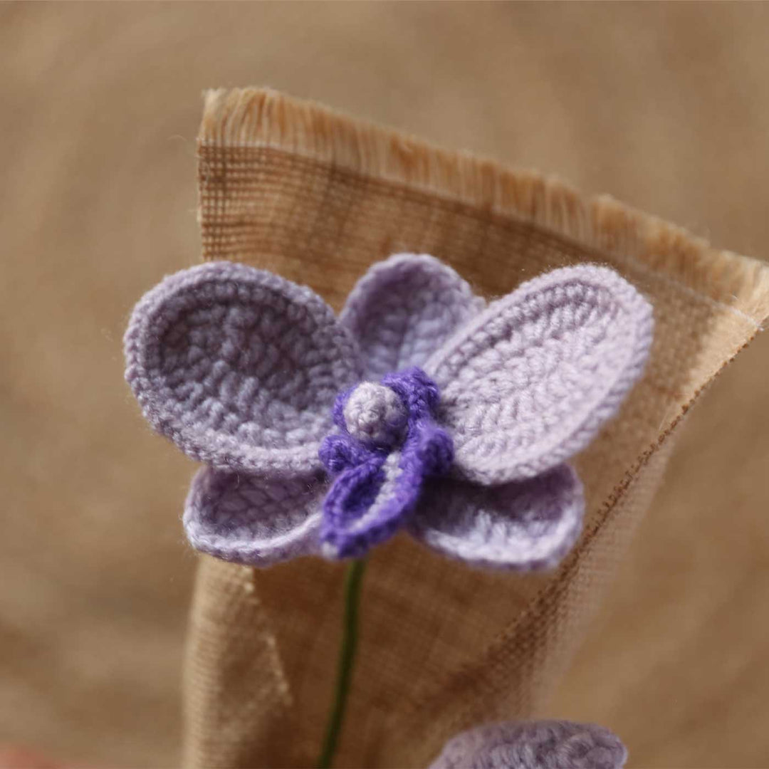 Handmade Crochet Blooming Lavender Orchid Jute Flower Bouquet