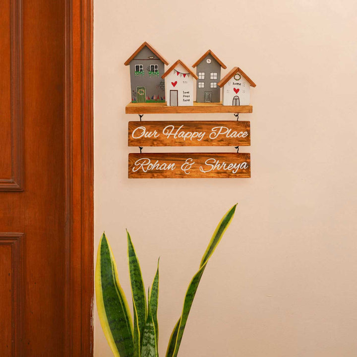 Personalized Grey & White Miniature House Wooden Name Plate