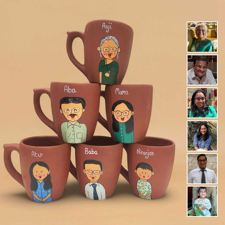 Handpainted Personalised 3D Terracotta Mug with Caricatures