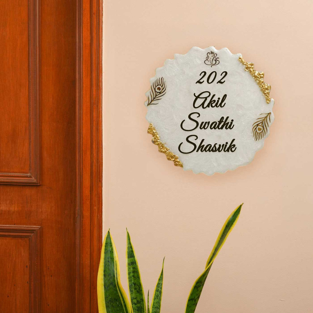 Personalized White & Gold Resin Name Plate For Family