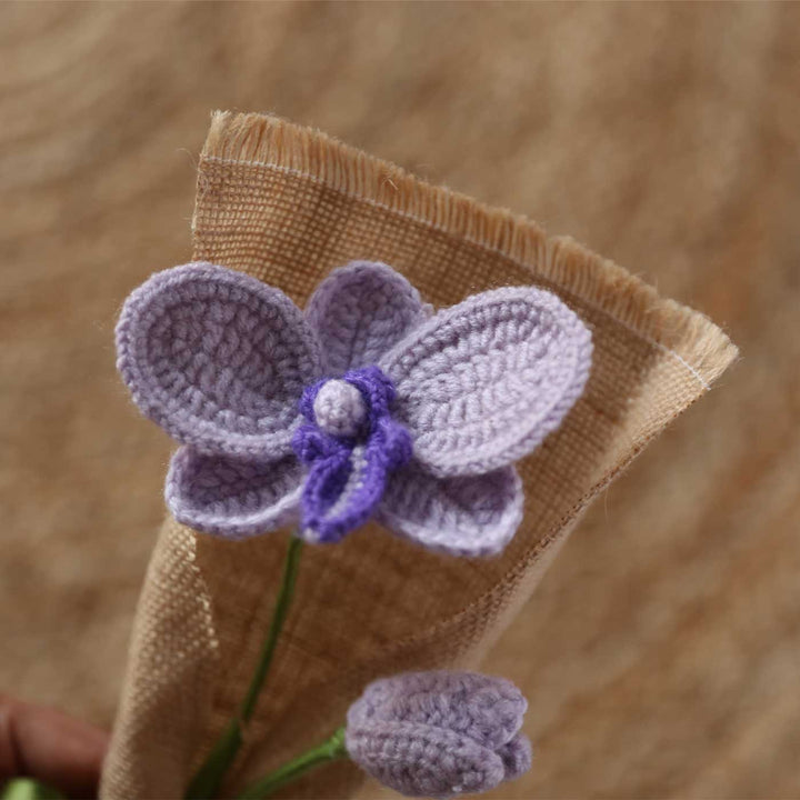 Handmade Crochet Blooming Lavender Orchid Jute Flower Bouquet