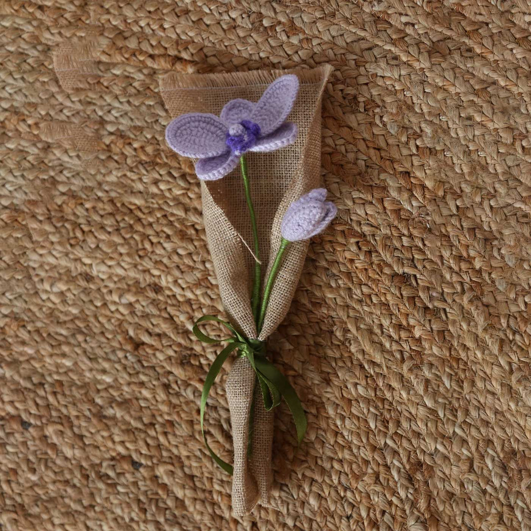 Handmade Crochet Blooming Lavender Orchid Jute Flower Bouquet