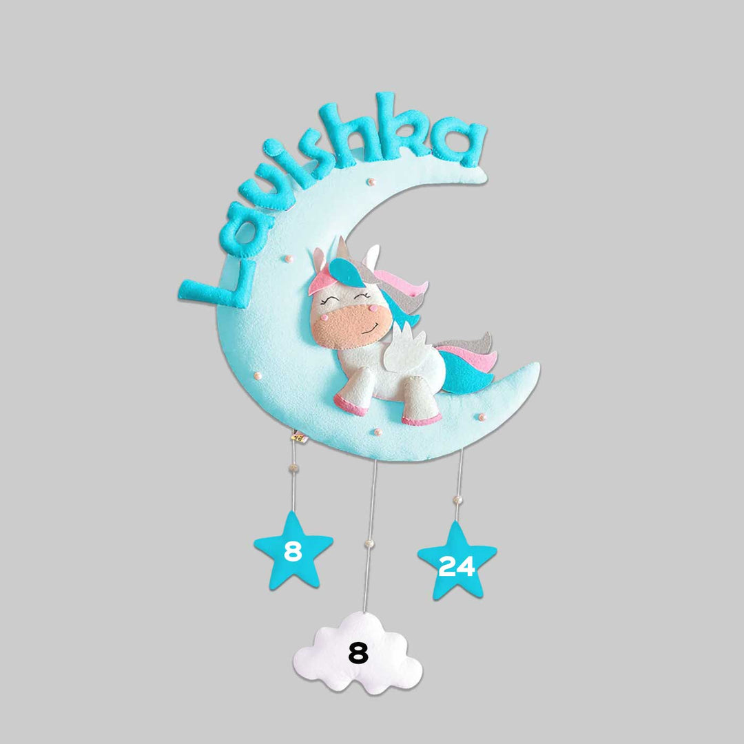 Hand-stitched Cute Unicorn Themed Moon Felt Nameplate