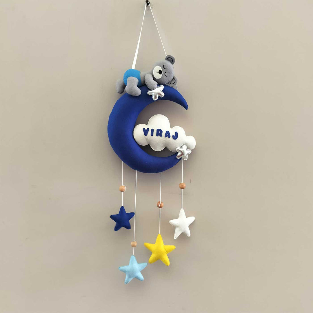 Personalized Sleeping Teddy On Moon Name Plate For Kids