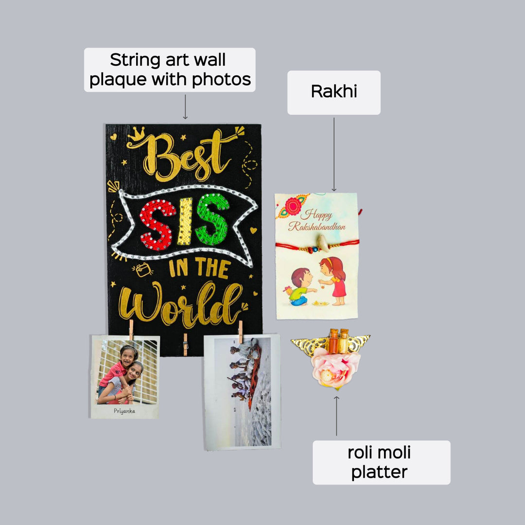 Handcrafted String Art Rakhi Hamper For Sisters With Roli Chawal