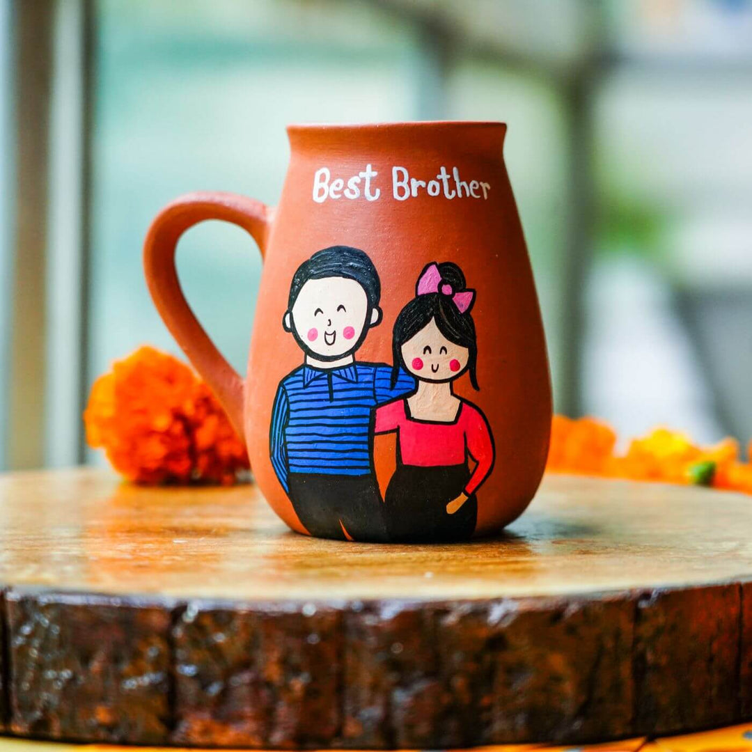 'Best Brother' Personalized Terracotta Mug with Caricatures