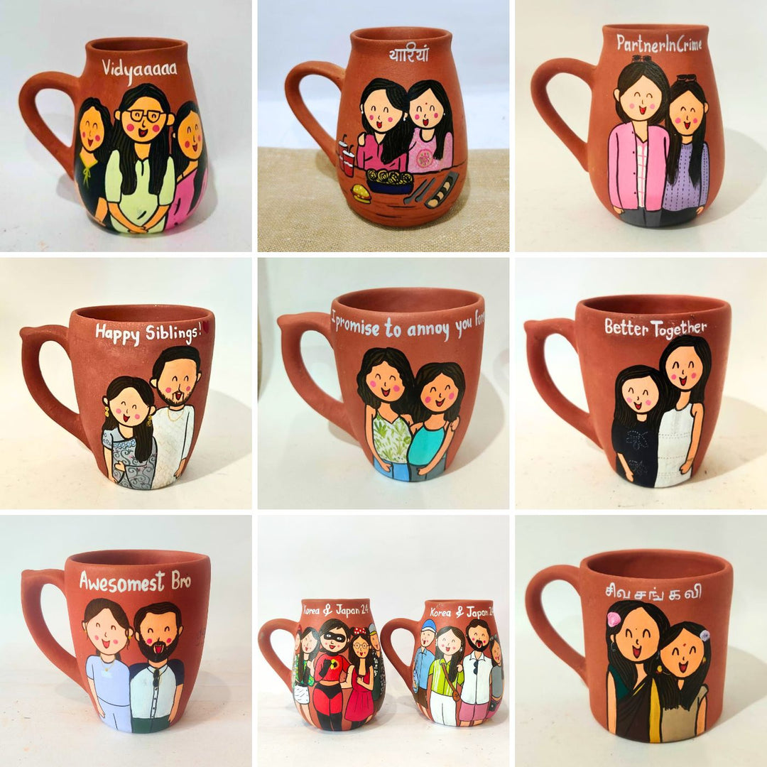 Handpainted Personalised 3D Terracotta Mug with Caricatures