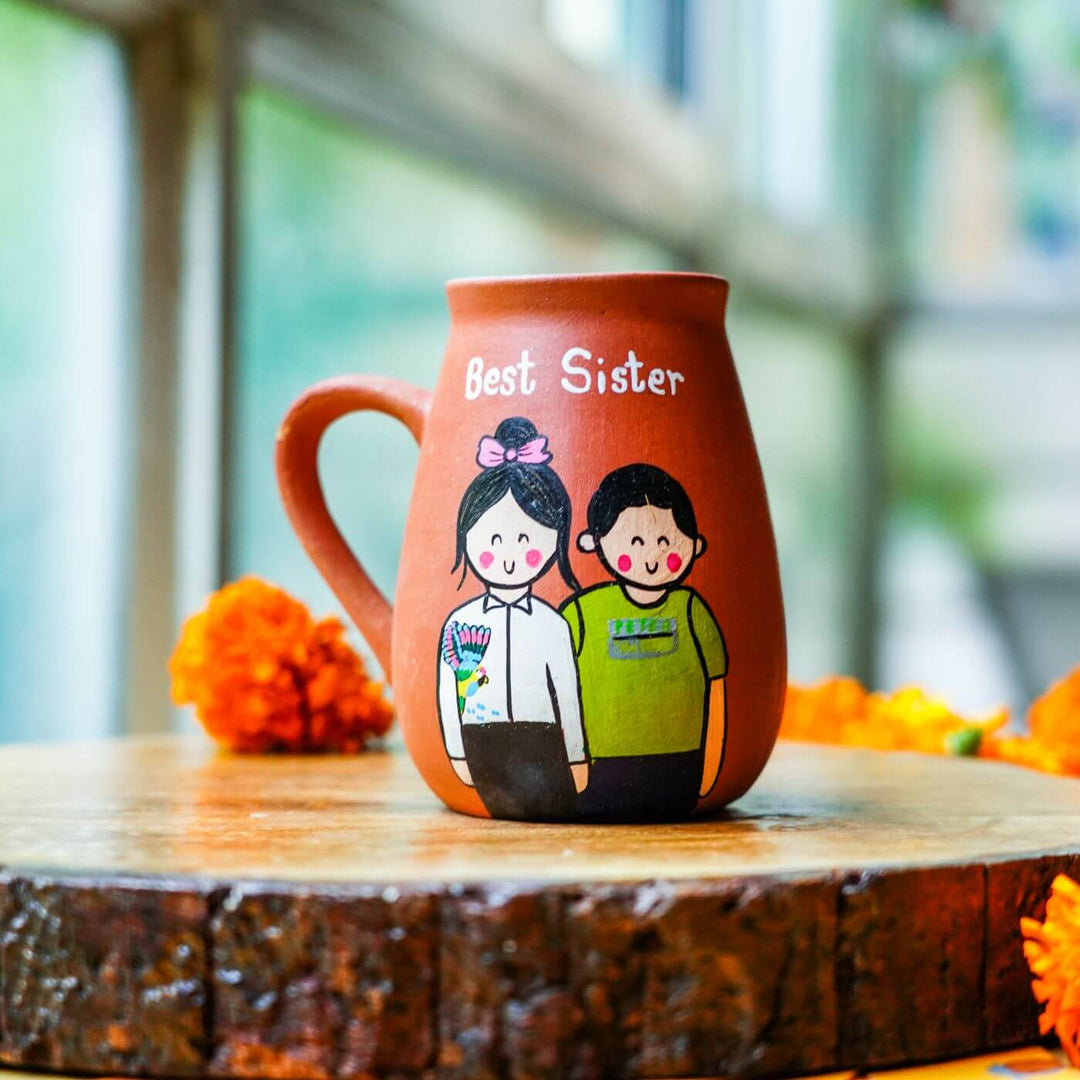 'Best Sister' Personalized Terracotta Mug with Caricatures