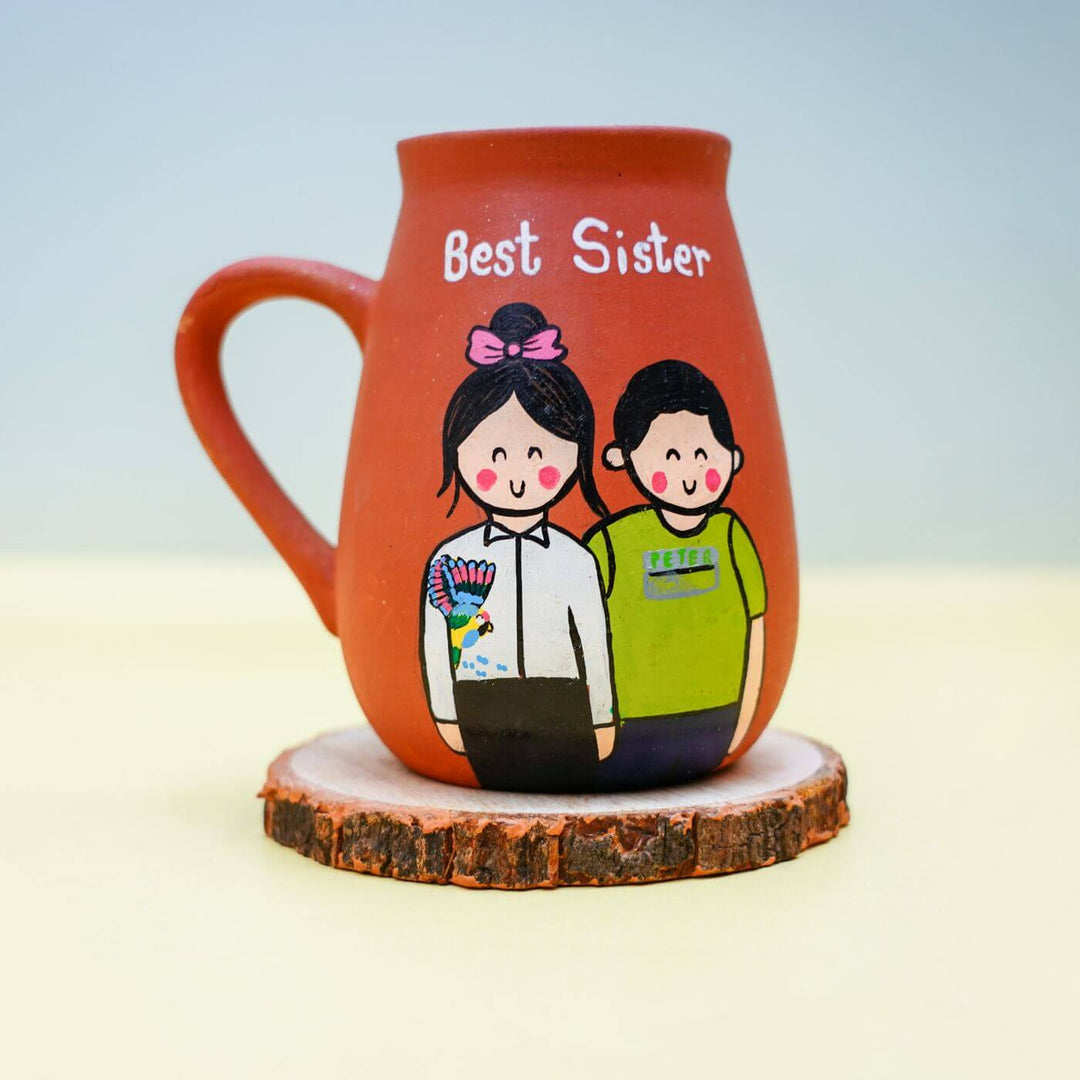 'Best Sister' Personalized Terracotta Mug with Caricatures