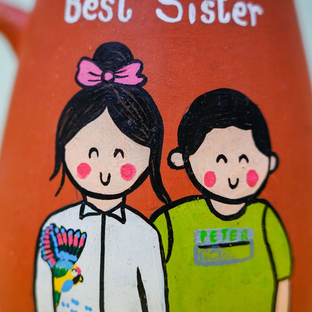 Photo Personalized 'Best Sister' Terracotta Caricature Rakhi Hamper