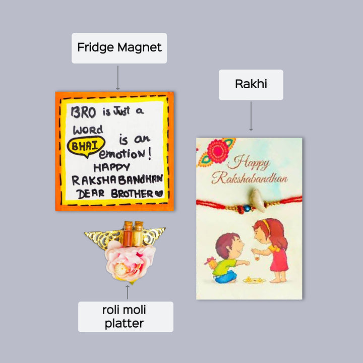Handpainted Rakhi & Fridge Magnet Combo For Brothers