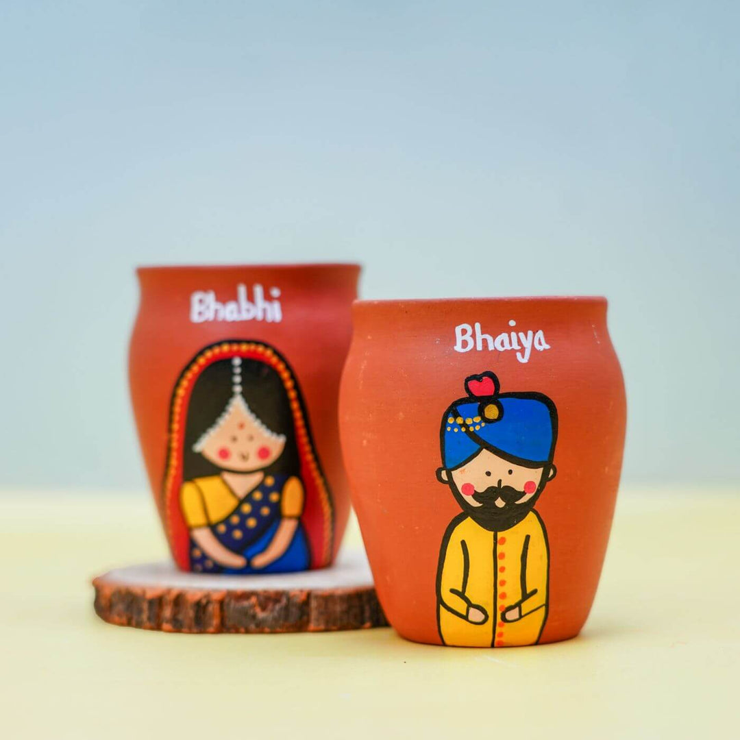 Personalized Terracotta Kulhads for Bhaiya and Bhabhi I Set of 2