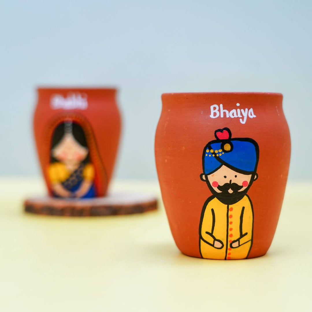 Personalized Terracotta Kulhads for Bhaiya and Bhabhi I Set of 2