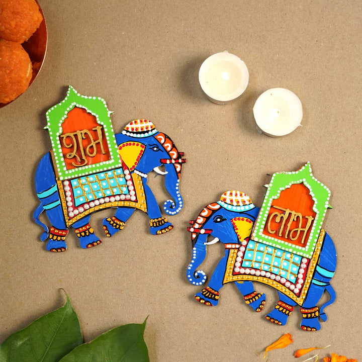 Handmade Elephant Shubh Labh Hanging | Set Of 2