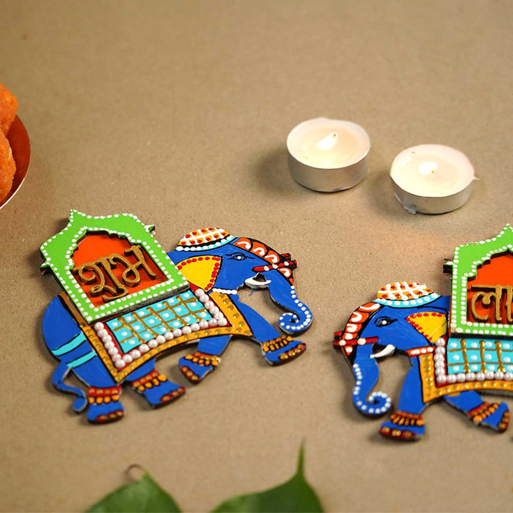 Handmade Elephant Shubh Labh Hanging | Set Of 2