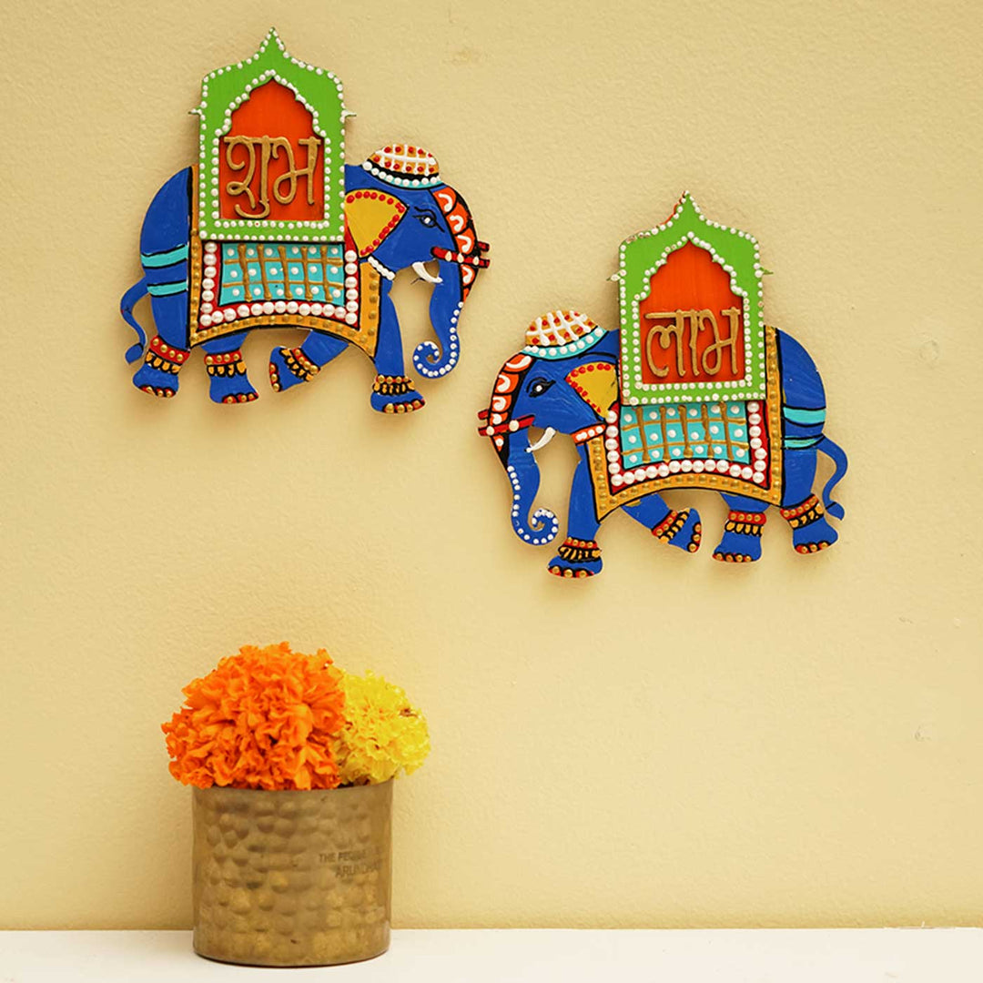 Handmade Elephant Shubh Labh Hanging | Set Of 2