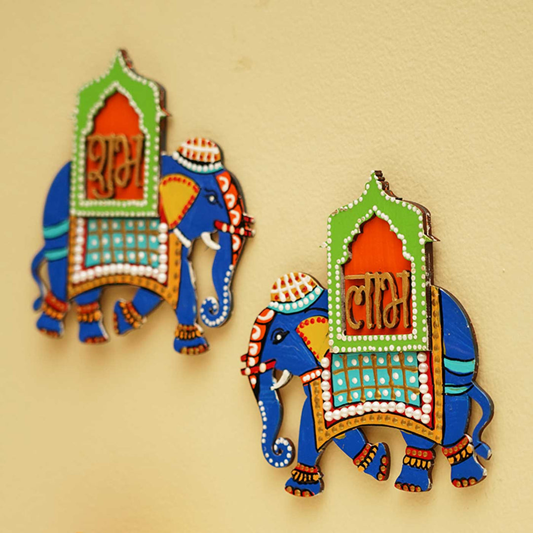 Handmade Elephant Shubh Labh Hanging | Set Of 2