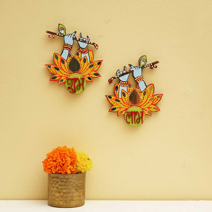 Handmade Krishna Shubh Labh Hanging | Set Of 2