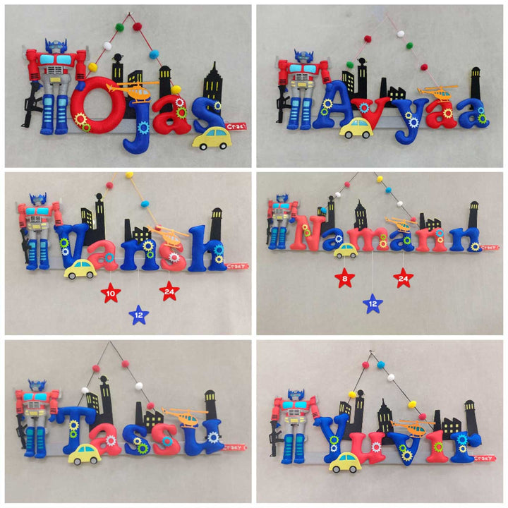 Handcrafted Personalized Optimus Prime Felt Nameplate for Kids