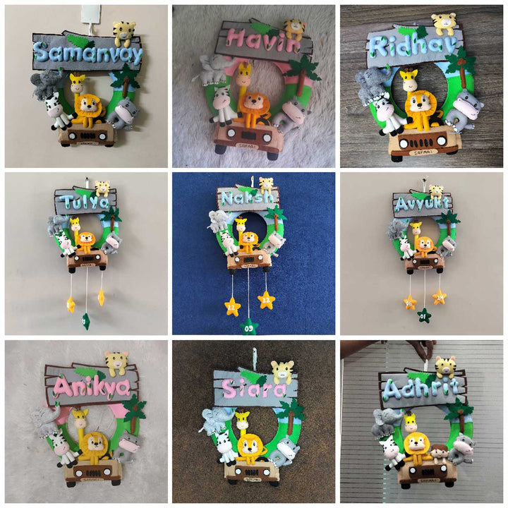 Personalized Jungle Safari Themed Round Felt Kid's Nameplate