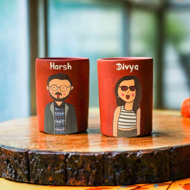 Personalized Terracotta Tumblers with Photo Based Caricatures I Set of 2