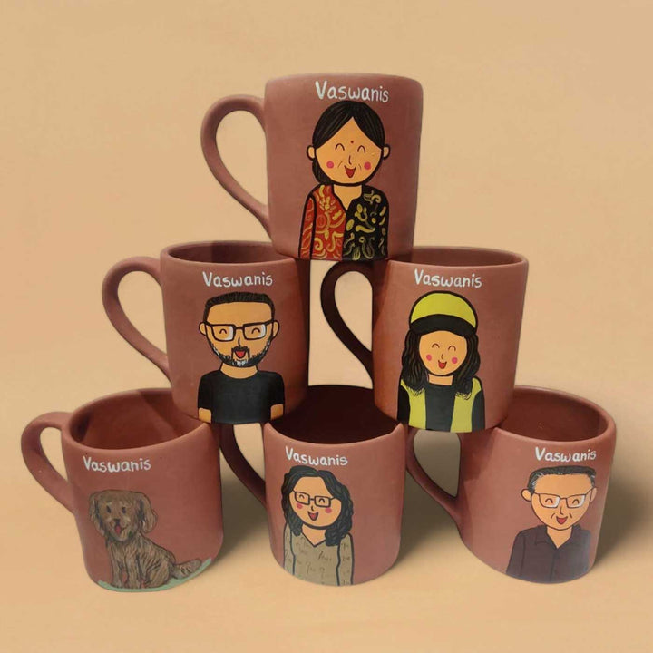 Photo Personalized Handpainted Terracotta Mug with Caricatures