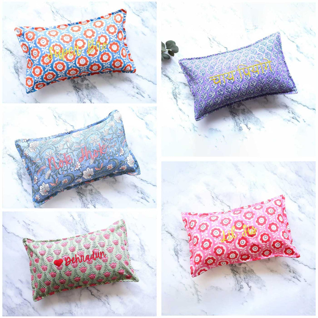 Personalized Block Printed Cotton Pink Pillow Cover