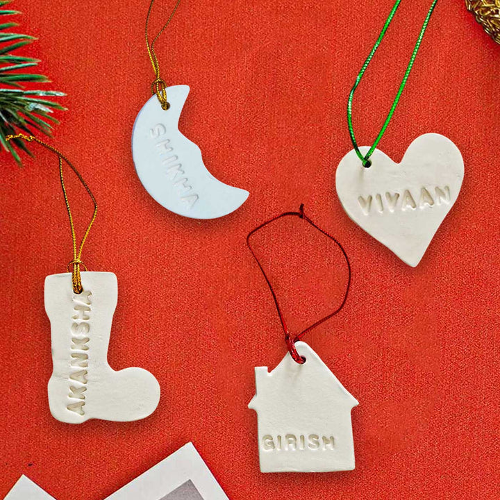 Personalized Embossed Clay Ornaments For Christmas Tree Decoration | Set Of 4