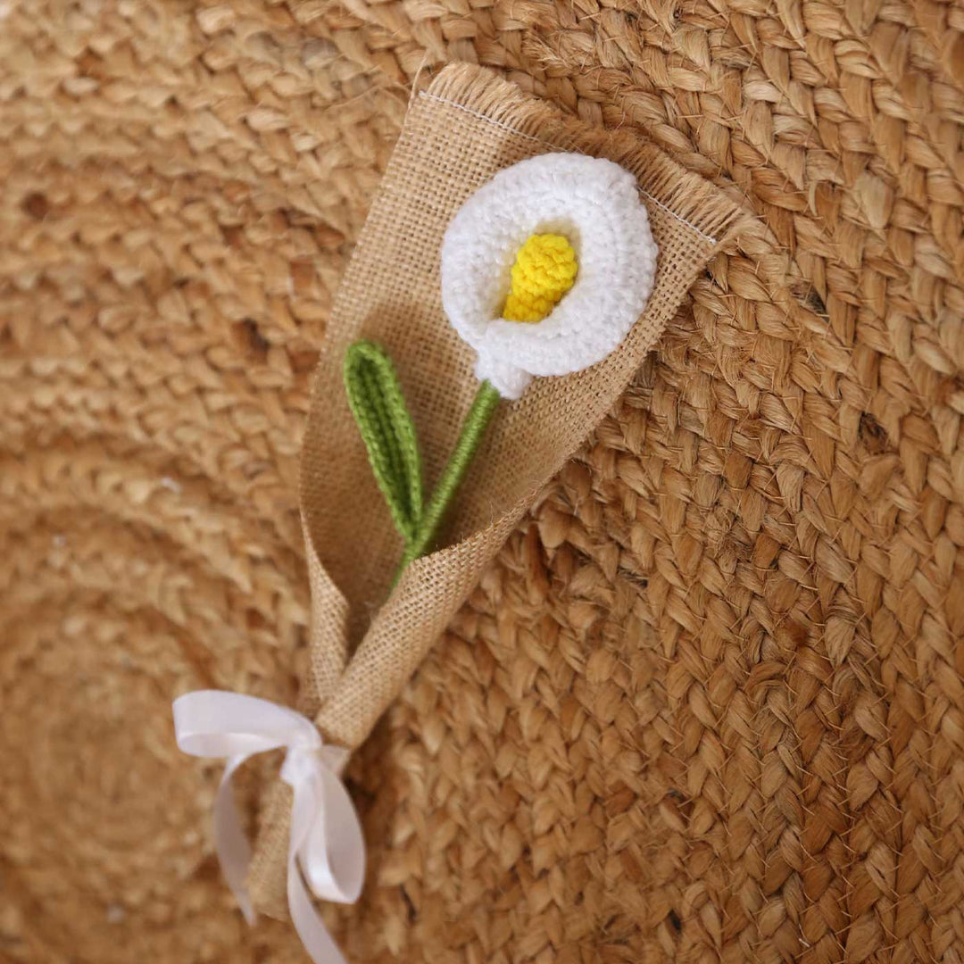 Handmade Crochet Single Calalily Jute Flower Bouquet